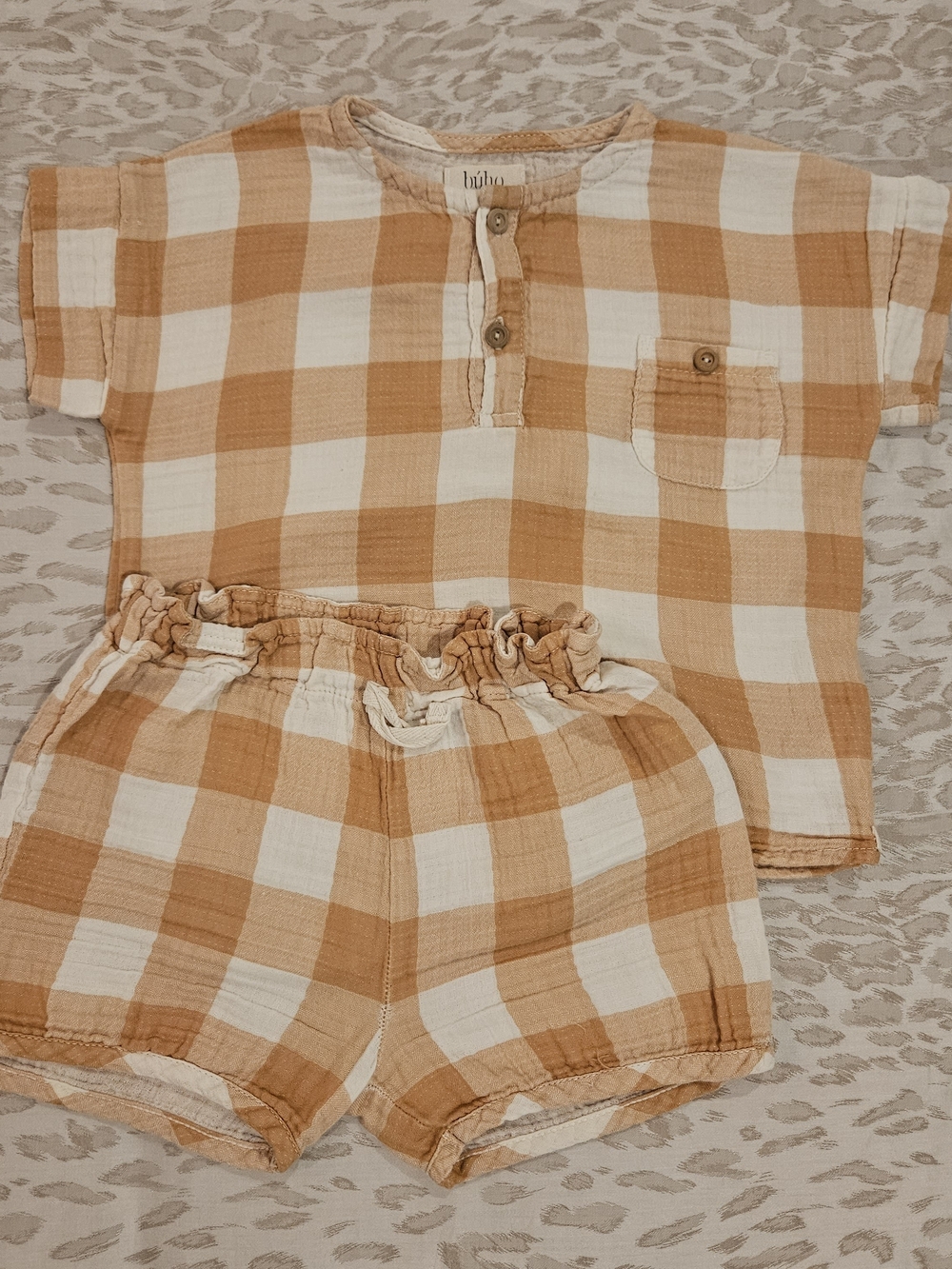 BUHO Ivory/ Spice Muslin Gingham Set 24M